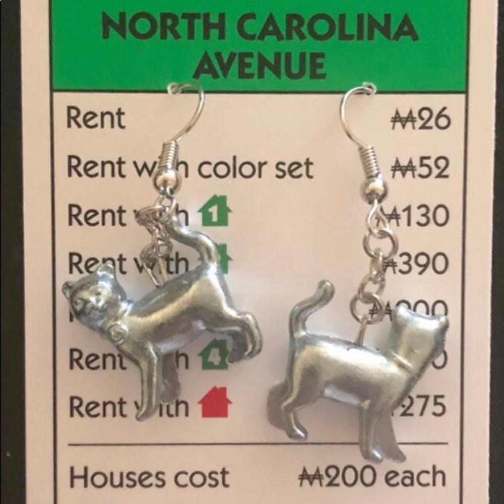 Handmade Cat Monopoly Token Earring Set
